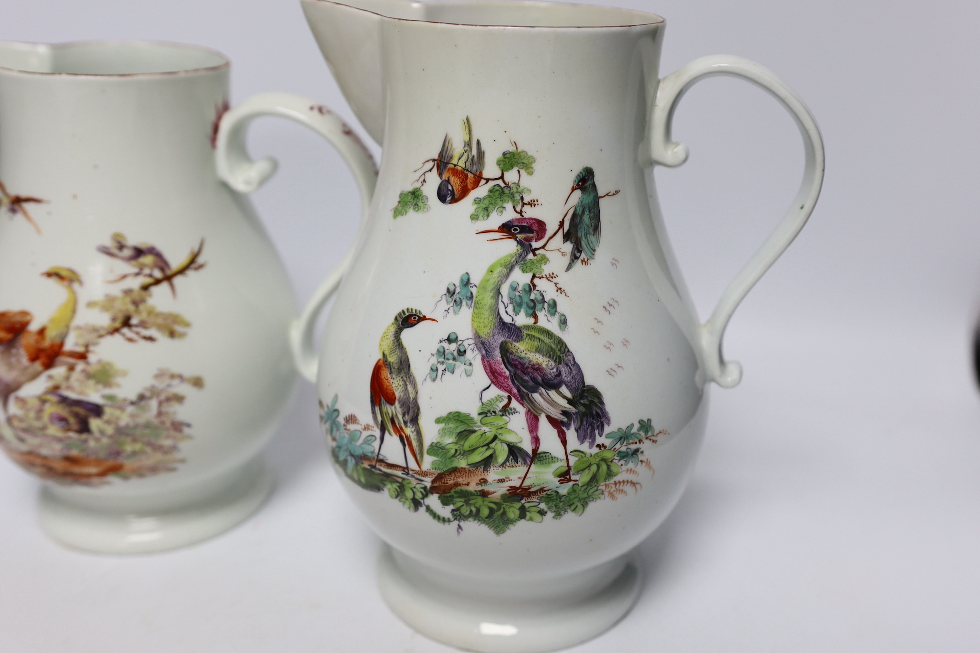 Two large 18th century Derby ale jugs, c.1760-5, tallest 24cm